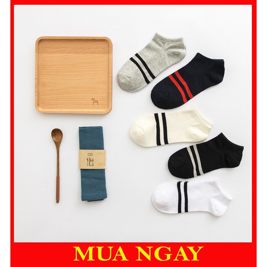 Tất vớ lười ngắn cổ nam nữ kẻ ngang unisex Hàn Quốc siêu hot TN06