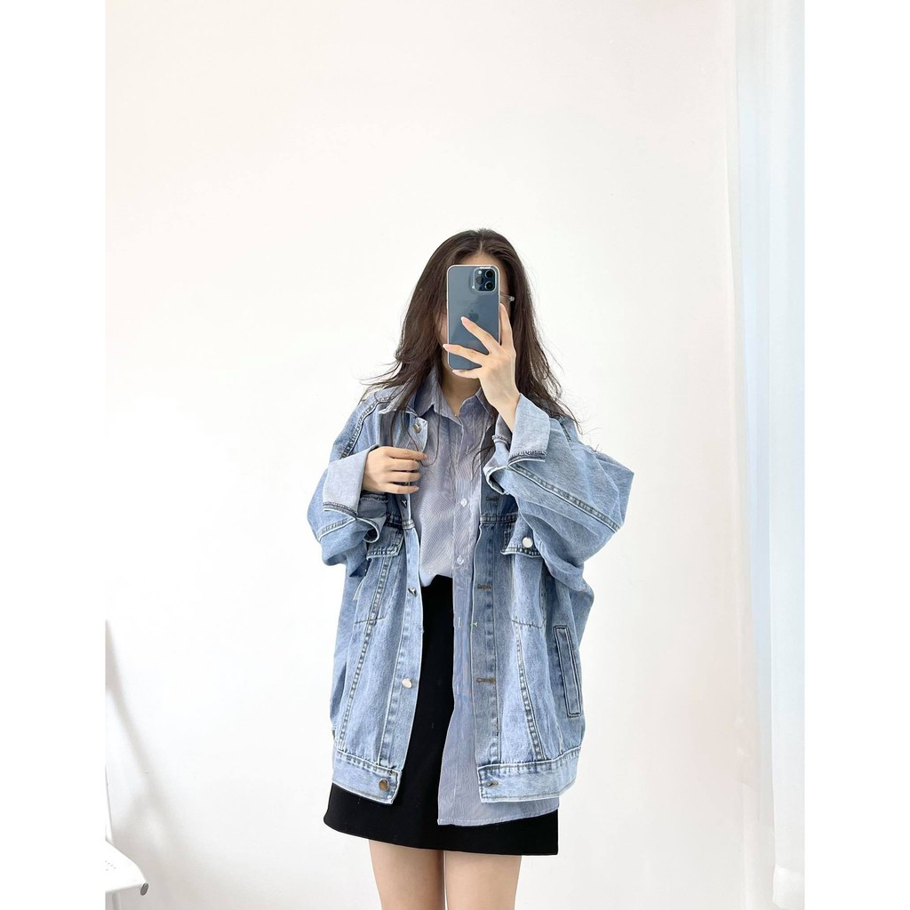 (FREESHIP)  Áo khoác bò logo ngực hàng quảng châu cao cấp
