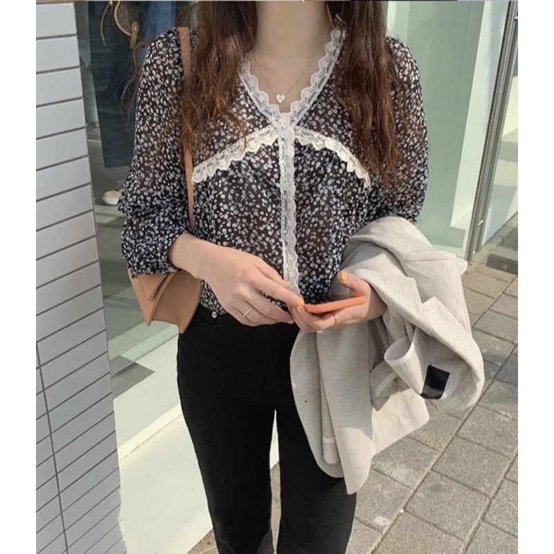 [Hàng Quảng Châu]SP110 Áo voan hoa nhí viền ren