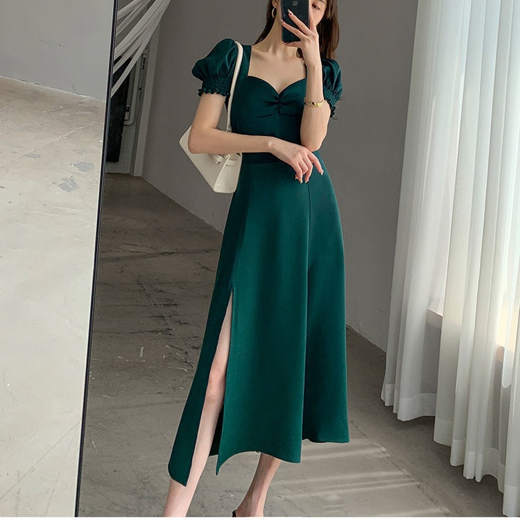 Đầm nữ Perty tay ngắn xẻ tà quyến rũ phong cách Hàn Quốc