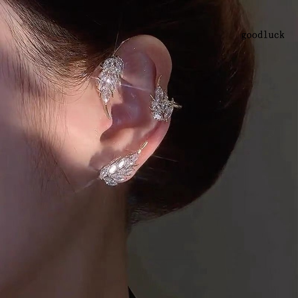 1 Khuyên Kẹp Vành Tai Không Xỏ Lỗ Hình Chiếc Lá Lấp Lánh Thời Trang Cho Nữ