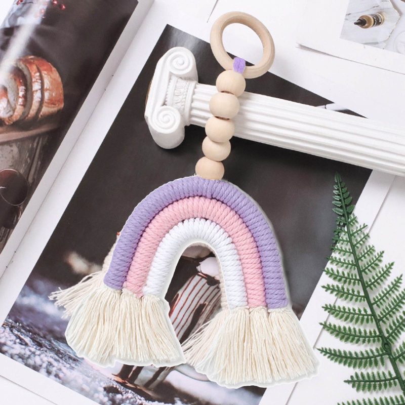 Đồ Chơi Vòng Macrame Màu Cầu Vồng Treo Xe Đẩy Em Bé