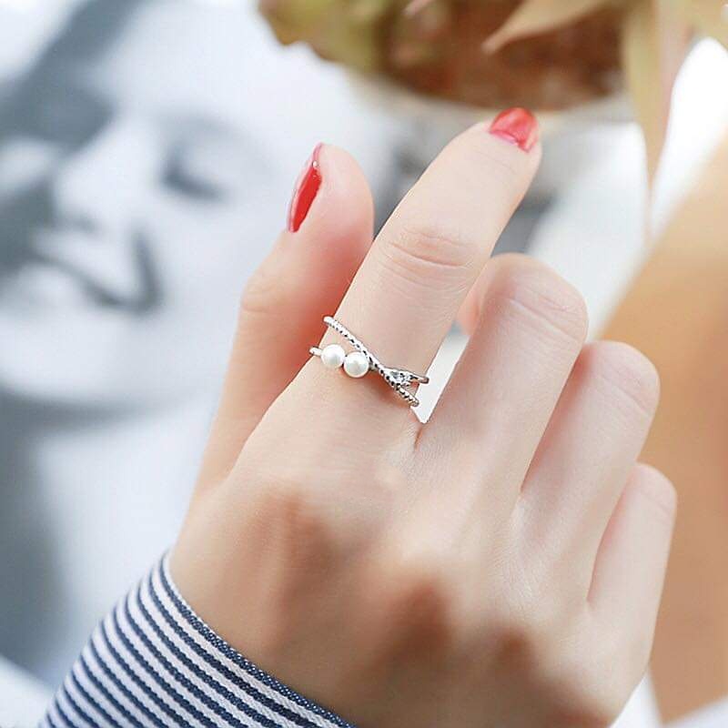 Nhẫn bạc Van jewelry V10156 nhẫn Freesize đính Ngọc trai nhân tạo dễ thương