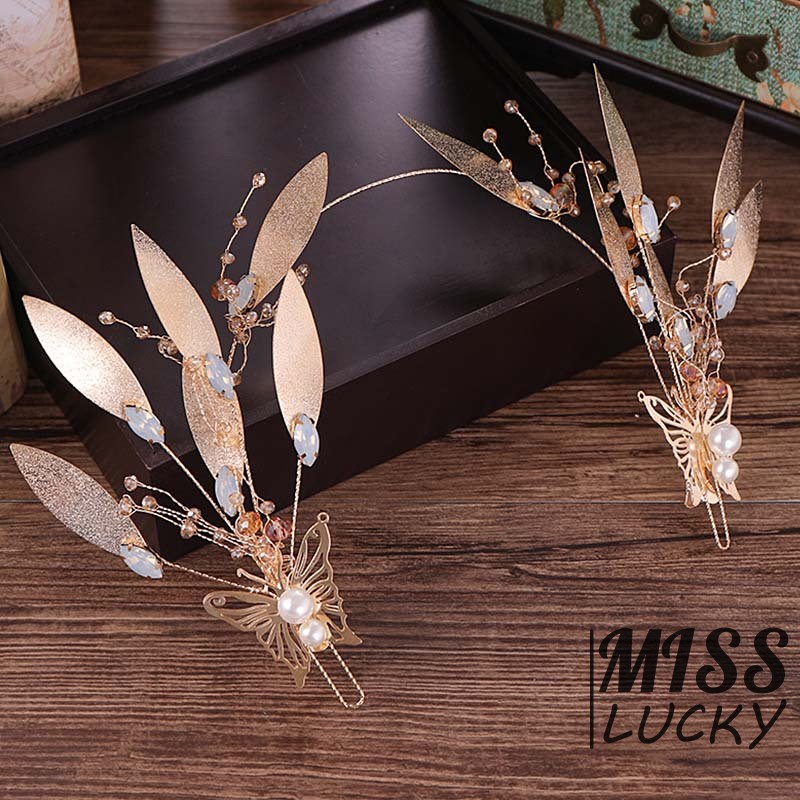 Phụ kiện cài tóc hình lá đính đá sang trọng thời trang dành cho cô dâu
