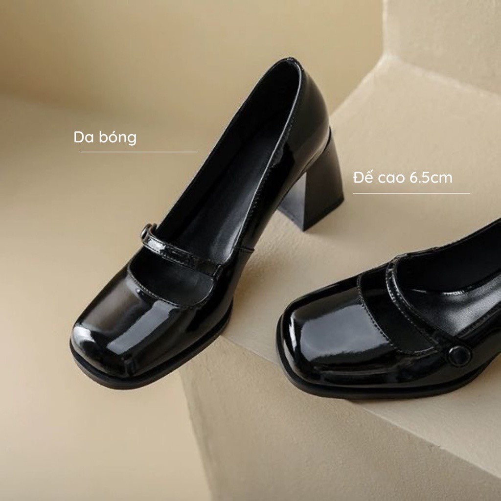Giày Mary Jane phong cách HongKong da bóng siêu xinh đế cao 7cm dễ mang tôn dáng