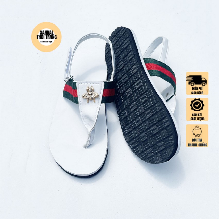 Dép quai hậu nữ nam, SANDALTHOITRANG Giày sandal nữ đi học, đi chơi quai chữ T gắn ong full size 30-44