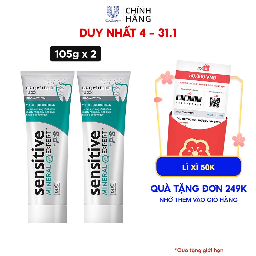 Bộ 2 Hộp Kem đánh răng P/S giải quyết ê buốt từ gốc Sensitive Mineral Expert Pro-Action với tác động từ khoáng 105g