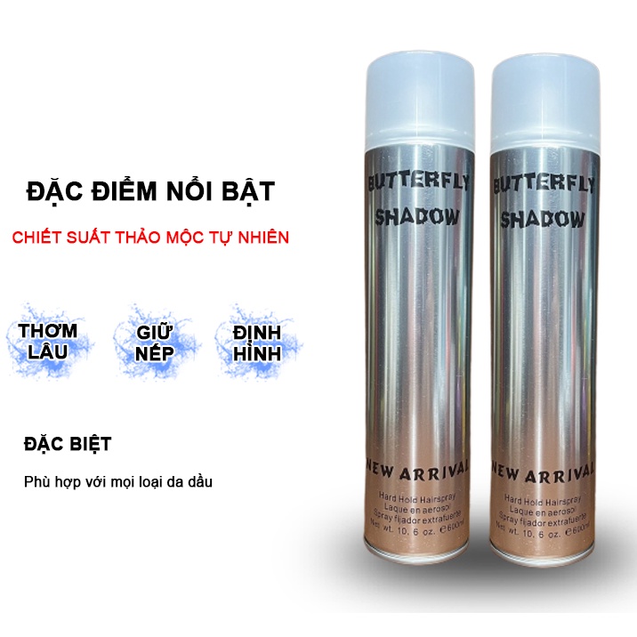 Gôm xịt tóc nam BUTTERFLY SHADOW 600ML, Gôm bạc giữ nếp tạo kiểu nam nữ Lamyra