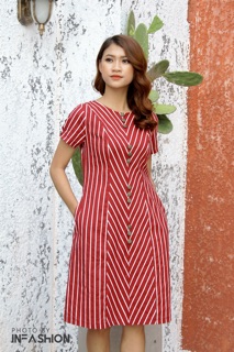 Đầm linen phối sọc Infashion