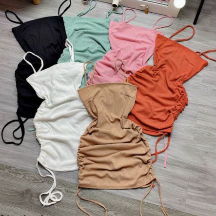 Đầm body  rút dây 2 bên len gân siêu tôn dáng