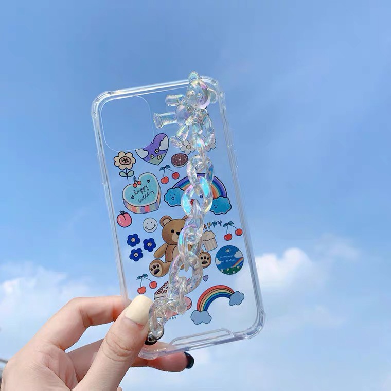 Ốp điện thoại mềm hình gấu hoạt họa phối dây xích cho iPhone 7 8 7 plus 8 plus 11 11 pro 11 pro max xr x/xs xs max 12 PRO MAX | BigBuy360 - bigbuy360.vn