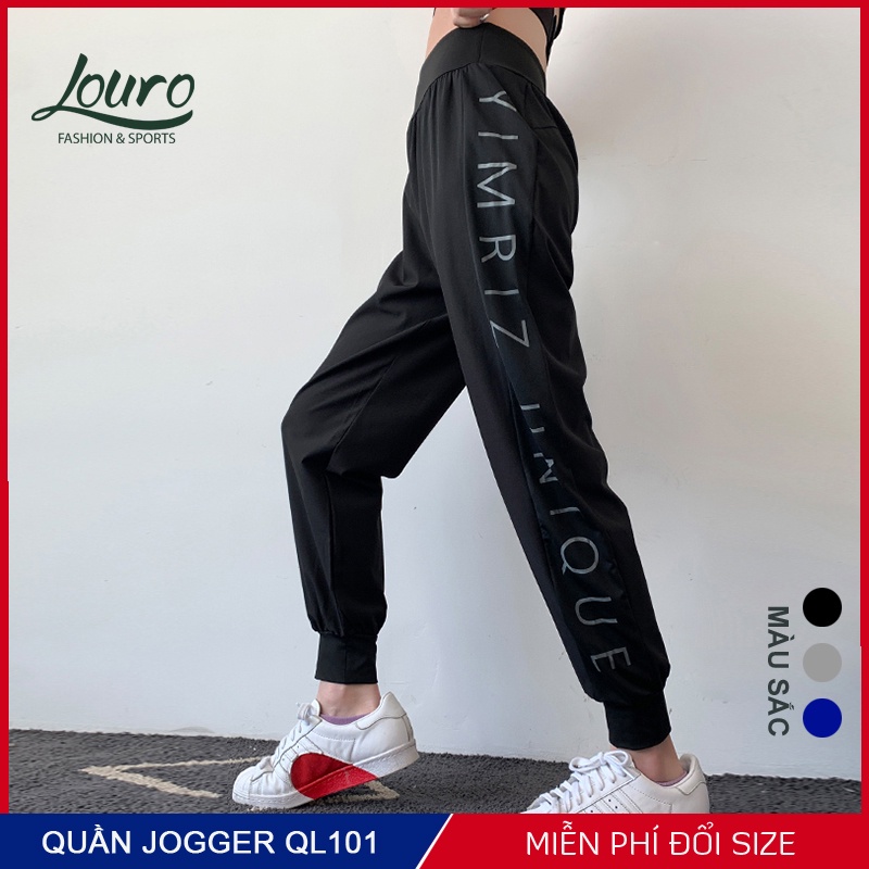 Quần joker nữ Louro QL101, loại quần tập gym nữ dáng jogger mới, kiểu dáng ống rộng chữ dọc cực đẹp