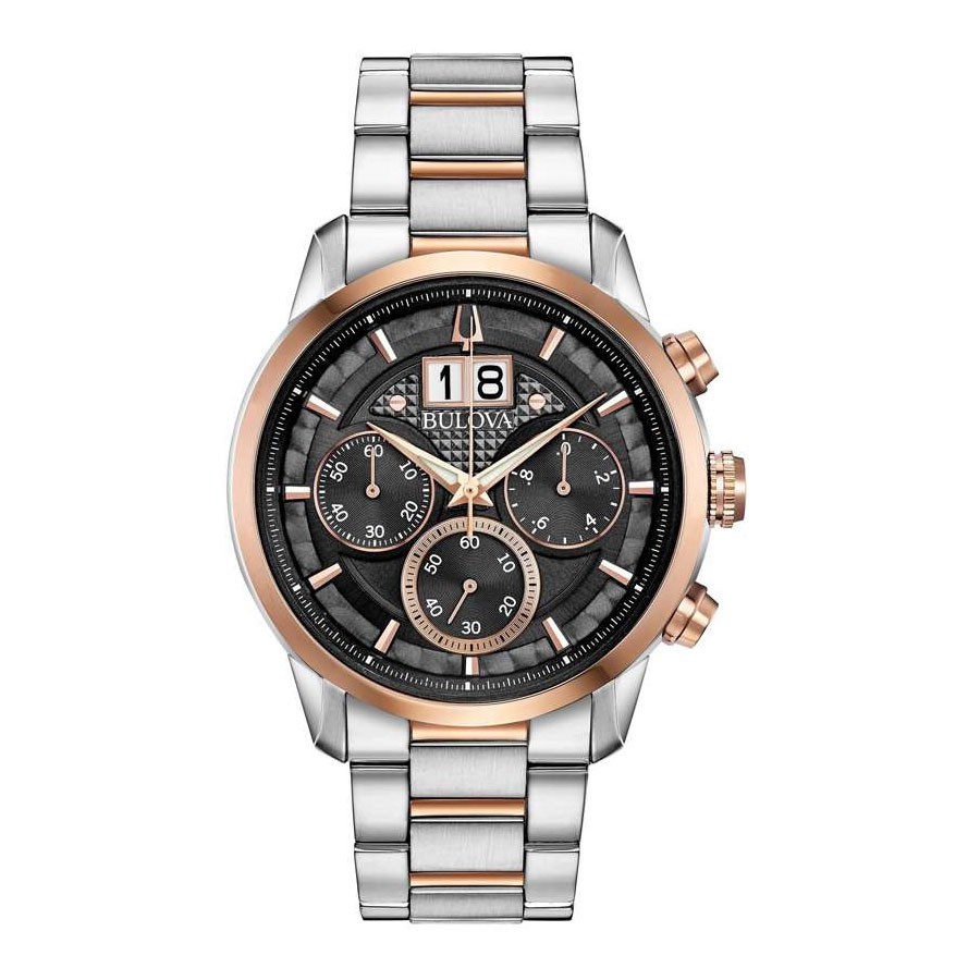 Đồng Hồ Bulova Nam Dây Kim Loại Pin-Quartz 98B335 - Mặt Đen (44mm)