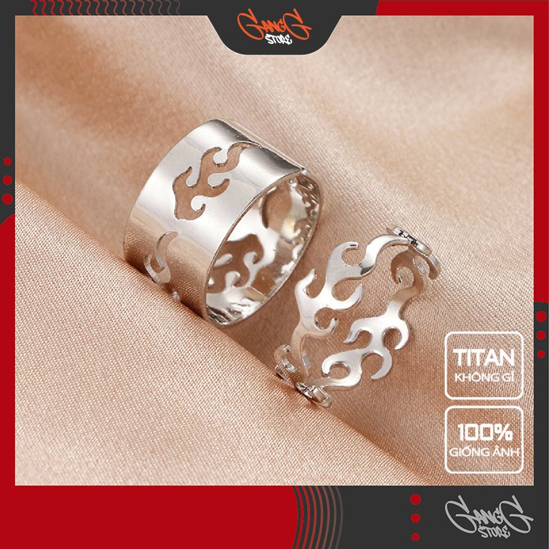 Nhẫn nam nữ titan không gỉ freesize màu bạc thời trang phong cách hiphop họa tiết ngọn lửa GangG