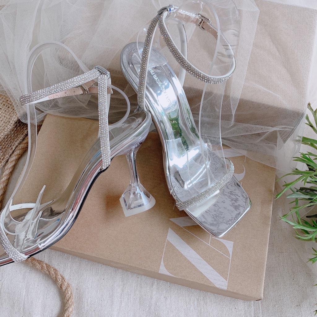 GIÀY NỮ TOTIIE STORE - SANDAL DÂY MẢNH CHÂN VỊT 9 PHÂN - CAO GÓT NỮ QUAI NGANG ĐÍNH ĐÁ - G2103110