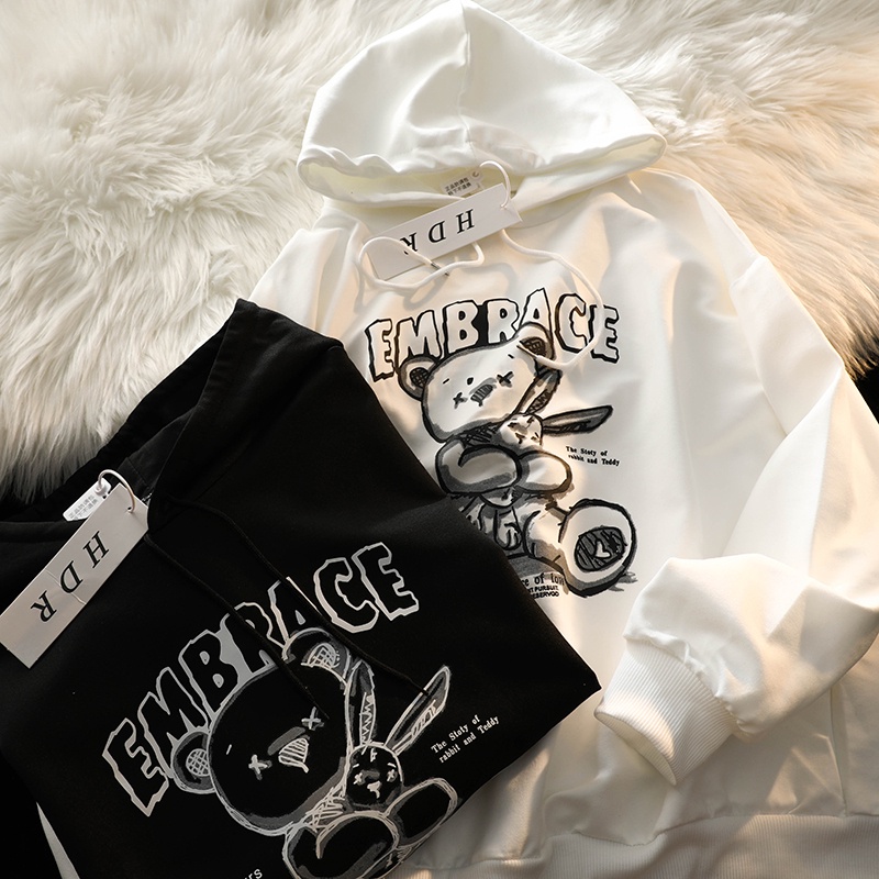 Áo Hoodie Tay Dài Form Rộng In Hình Gấu Dễ Phối Đồ