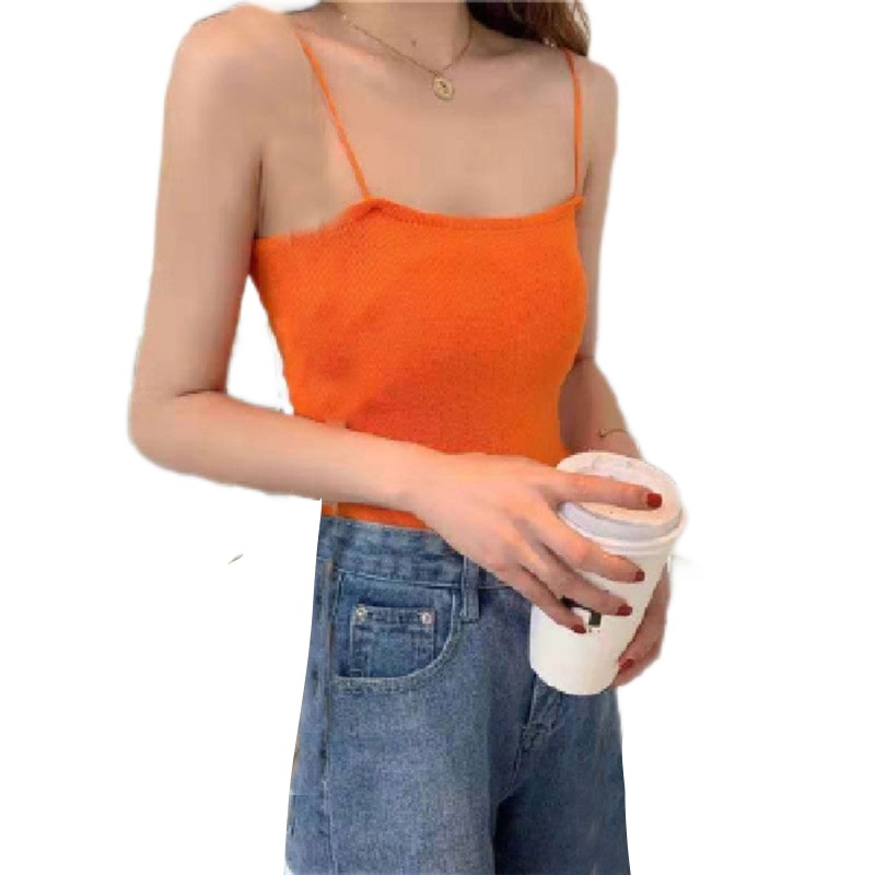 Áo Croptop Dệt Kim Hai Dây Màu Sắc Đơn Giản Quyến Rũ Cho Nữ