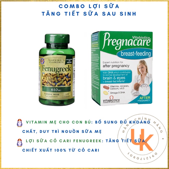 Hàng chuẩn A+ Vitamin Pregnacare New Mum và Cỏ Cà ri Fenugreek cho sữa mẹ