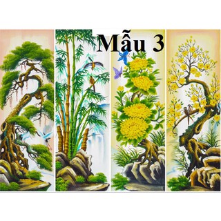 [Freeship] [Mẫu 3] Tranh dán tường 3D Tứ Quý Tùng Cúc Trúc Mai khổ A0,A1,A2