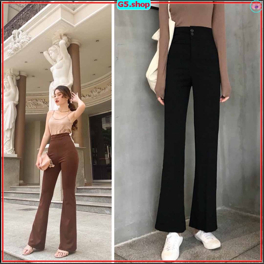 Quần Ống Loe Nữ Siêu Tôn Dáng, Quan Tây Suông lưng cạp cao dài có size chất tuyết mưa thái ba màu đen kem trắng G5