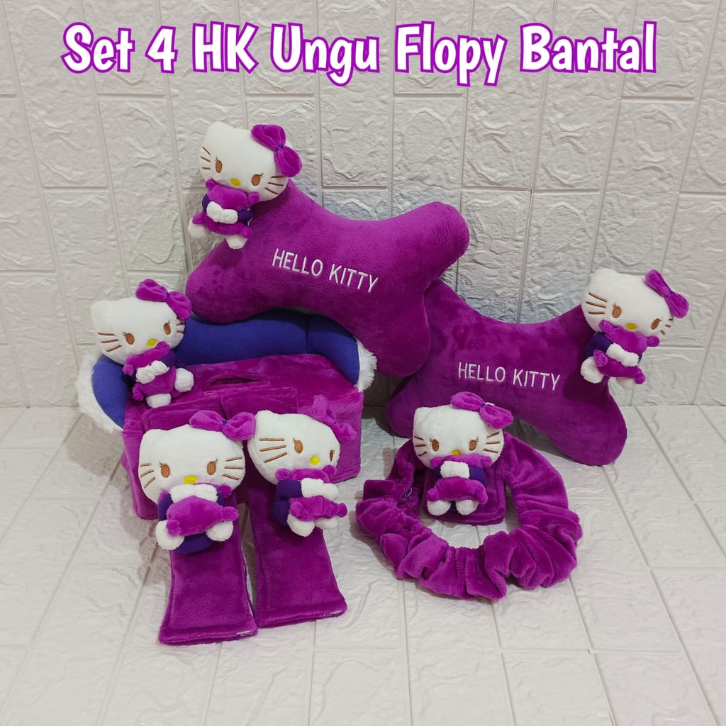 Bộ 4 Gối Tựa Đầu Và Cổ Hình Hello Kitty Màu Tím Tiện Dụng Cho Xe Hơi