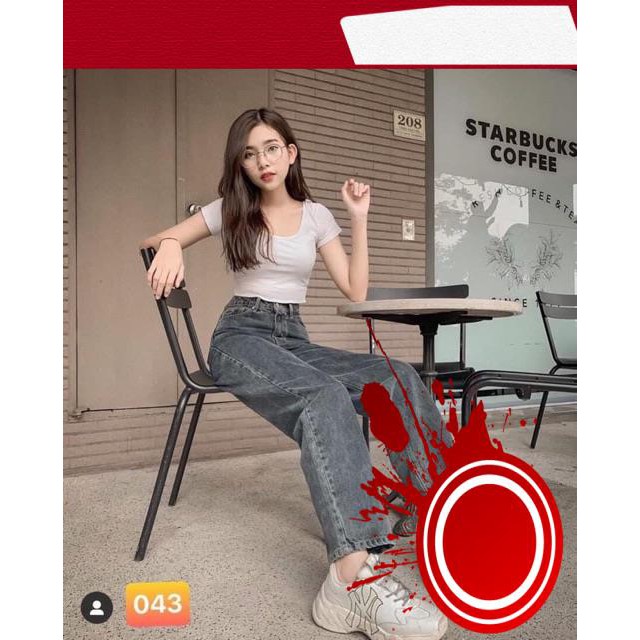【Hàng sẵn sàng】 Quần bò xuông ống rộng đu màu hot trend MS#063