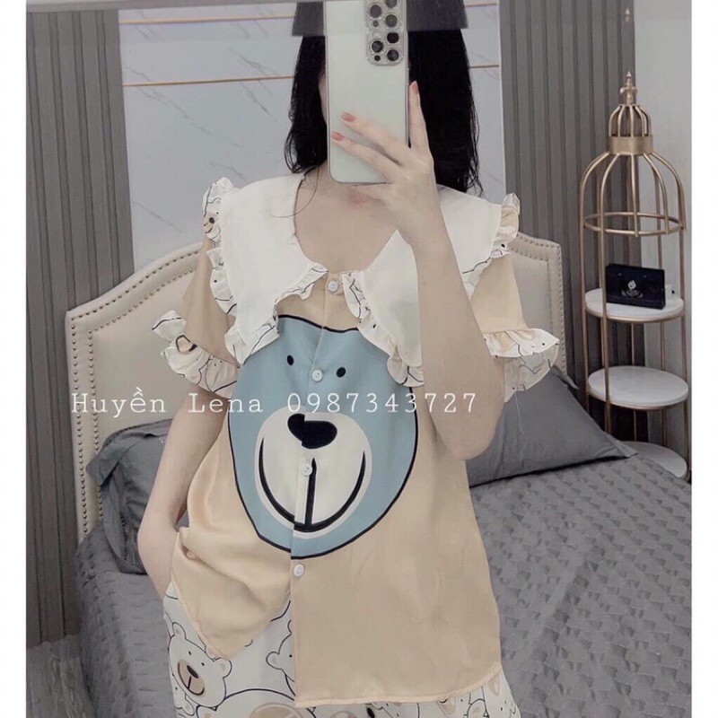 Bộ ngủ lụa tay ngắn quần đùi chất liệu latin (kèm video và ảnh thật) | BigBuy360 - bigbuy360.vn