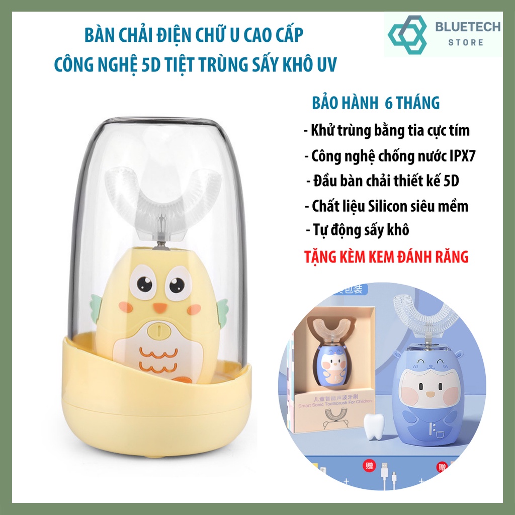 Bàn Chải Đánh Răng Chữ U công nghệ 5D, Bàn Chải Đánh Răng Điện Tự động Cho bé, Khử trùng Sấy Khô Bằng Tia Cực Tím UV