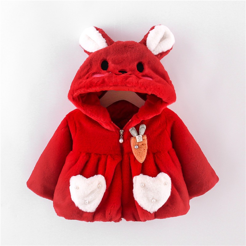 Áo khoác cotton có mũ thiết kế hình tai thỏ hoạt hình dễ thương cho bé gái 9 tháng-3 tuổi