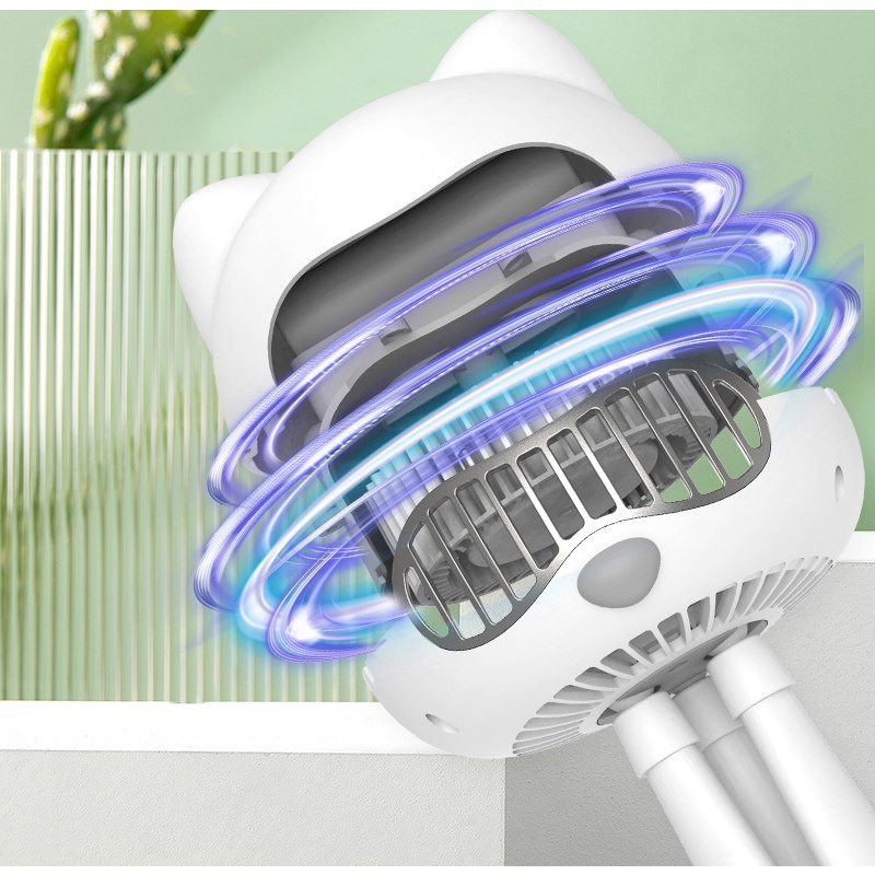 Quạt USB Mini 4000mAh 10 Tiếng Gió Mạnh Hình Bạch Tuộc Và Mèo Có Thể Sạc Lại Cho Xe Đẩy Em Bé