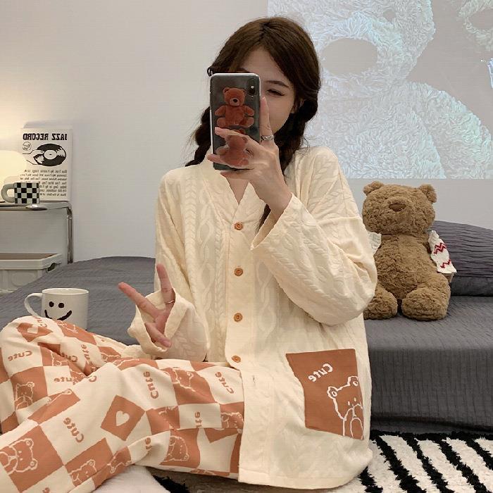 Bộ Đồ Ngủ Tay Dài Phong Cách Mới Đơn Giản Dành Cho Nữ La110