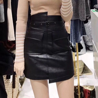 Chân váy da 2 túi vạt lệch hàng Quảng Châu