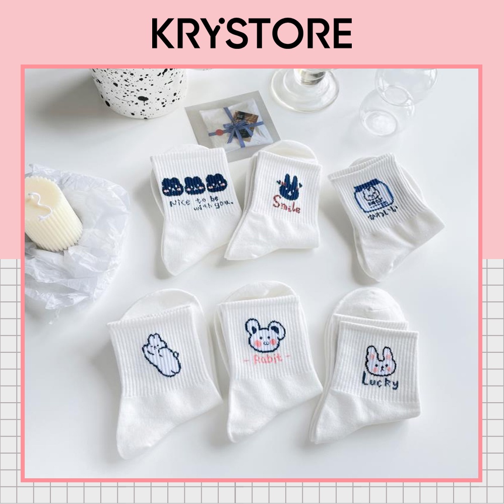 Tất trắng cao cổ nam nữ chất đẹp cotton hình con vật Cute Krystore TC27