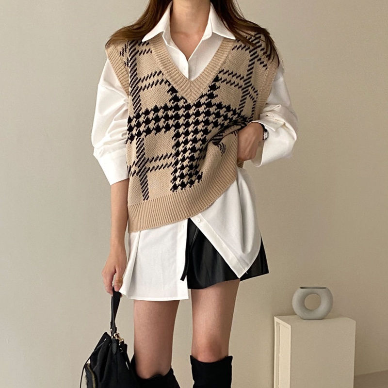 Áo khoác len không tay mỏng cổ chữ V phong cách mùa thu sang trọng 170138 cho nữ