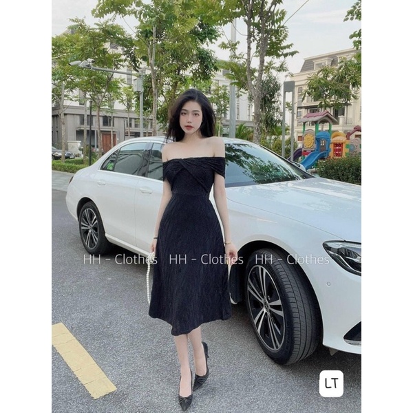 [006] Váy Xốp Xoắn Ngực Trễ Vai 5 Màu Dáng Dài