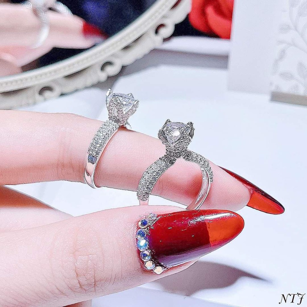 Nhẫn nữ nụ sen đá - BẠC TA CAO CẤP dầy dặn