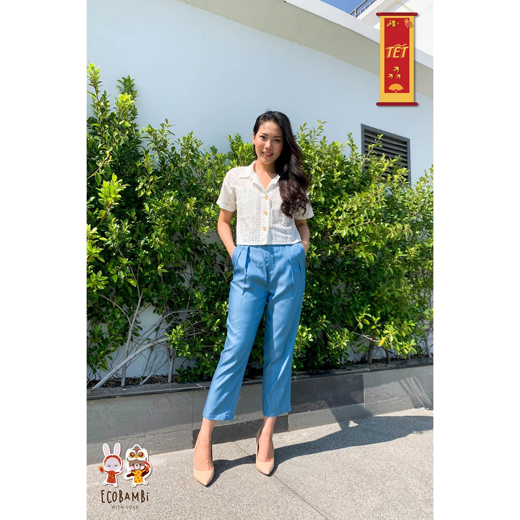 Áo sơ mi nữ cotton thêu mùa hè Ecobambi