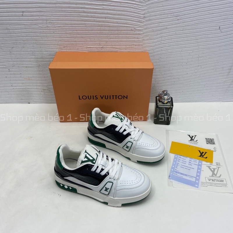 Giày thể thao lv trắng gót pha màu xanh phối đen fullbox