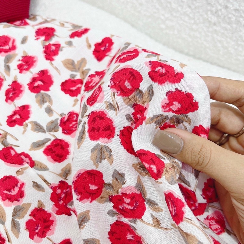 SET ĐẦM 2S HOA NÚT BỌC KÈM KHOÁT ĐỎ