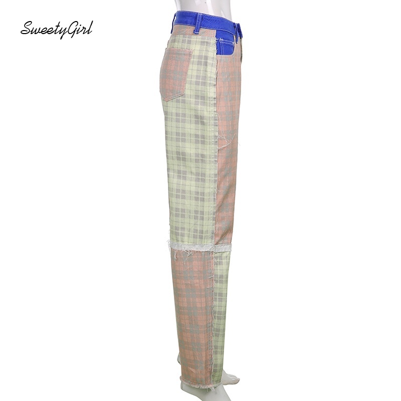 Quần Jean Dài Lưng Cao Dáng Ôm Phối Màu Tương Phản Thời Trang Cho Nữ