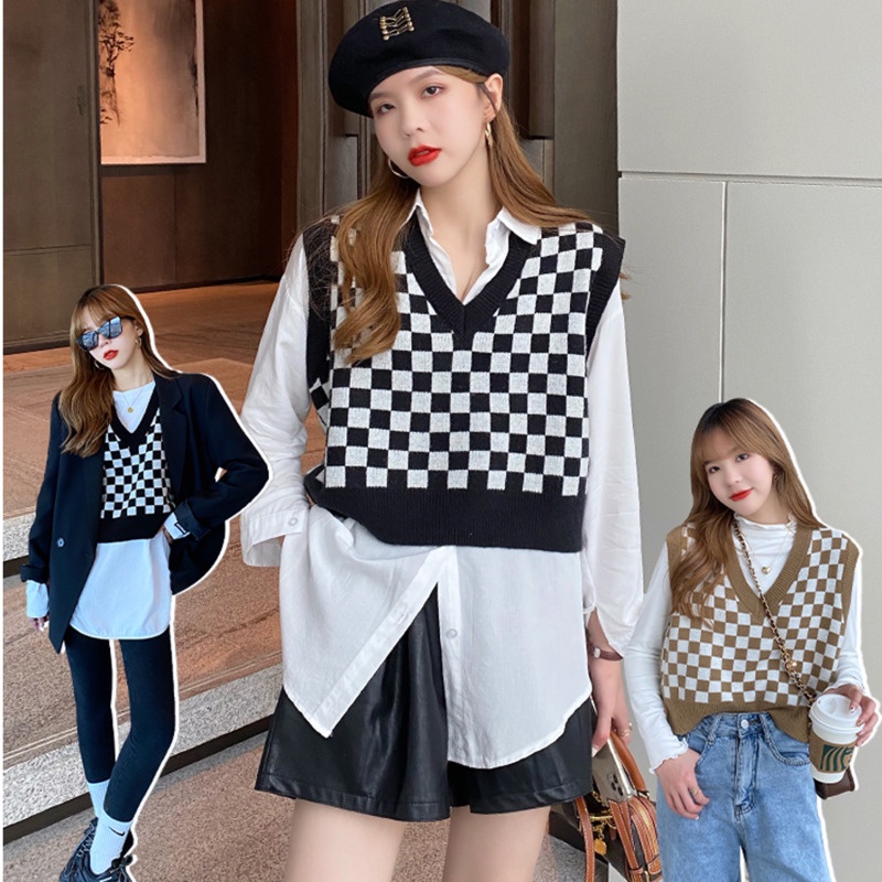 Áo croptop không tay phối sọc caro sành điệu