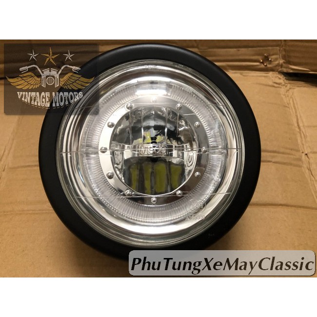 ĐÈN PHA XE MÁY ĐỘ CLASSIC - Đèn pha led viền xanh độ Cafe Racer Tracker CG125 SU GN125 Win