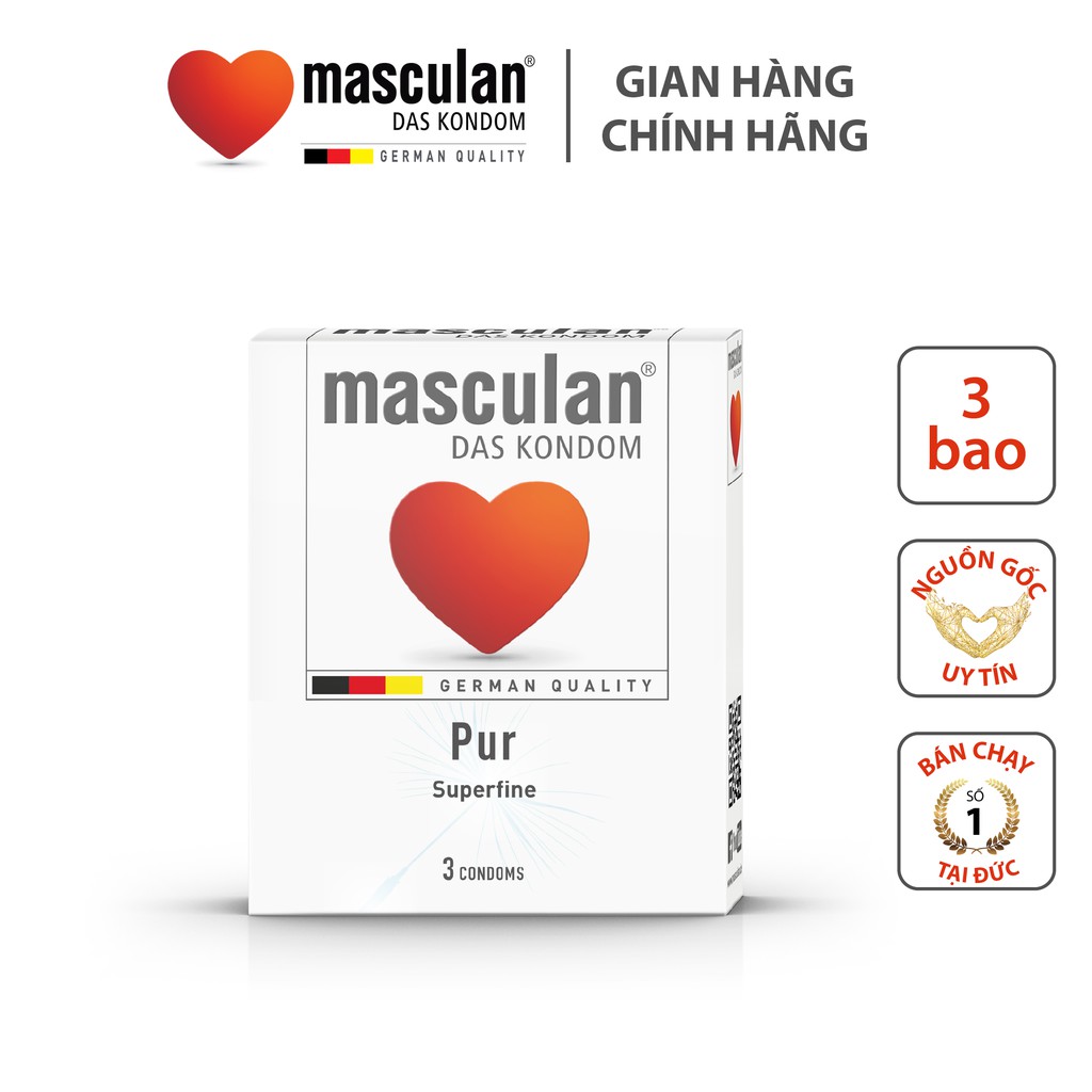 Bộ Sản Phẩm Masculan: 7 Loại Bao Cao Su (Hộp 3 Chiếc) + 1 Chai Gel Bôi Trơn Hương Dâu Tây - Nhập Khẩu Đức