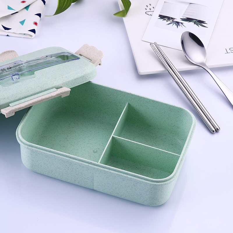 Hộp cơm văn phòng - Hộp đựng cơm 3 ngăn kèm đũa thìa inox