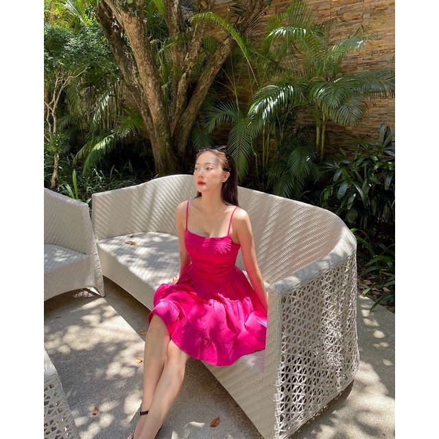 Đầm 2 dây hồng