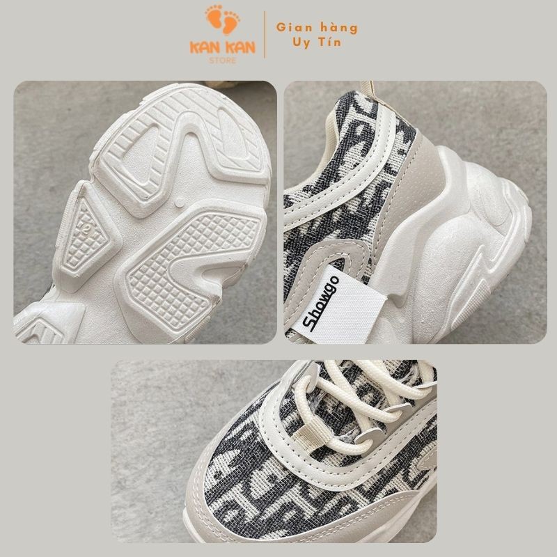 Giày Nữ Sneaker Thể Thao Trắng Đen Độn Đế Cao 5Phân KA051 KanKanStore