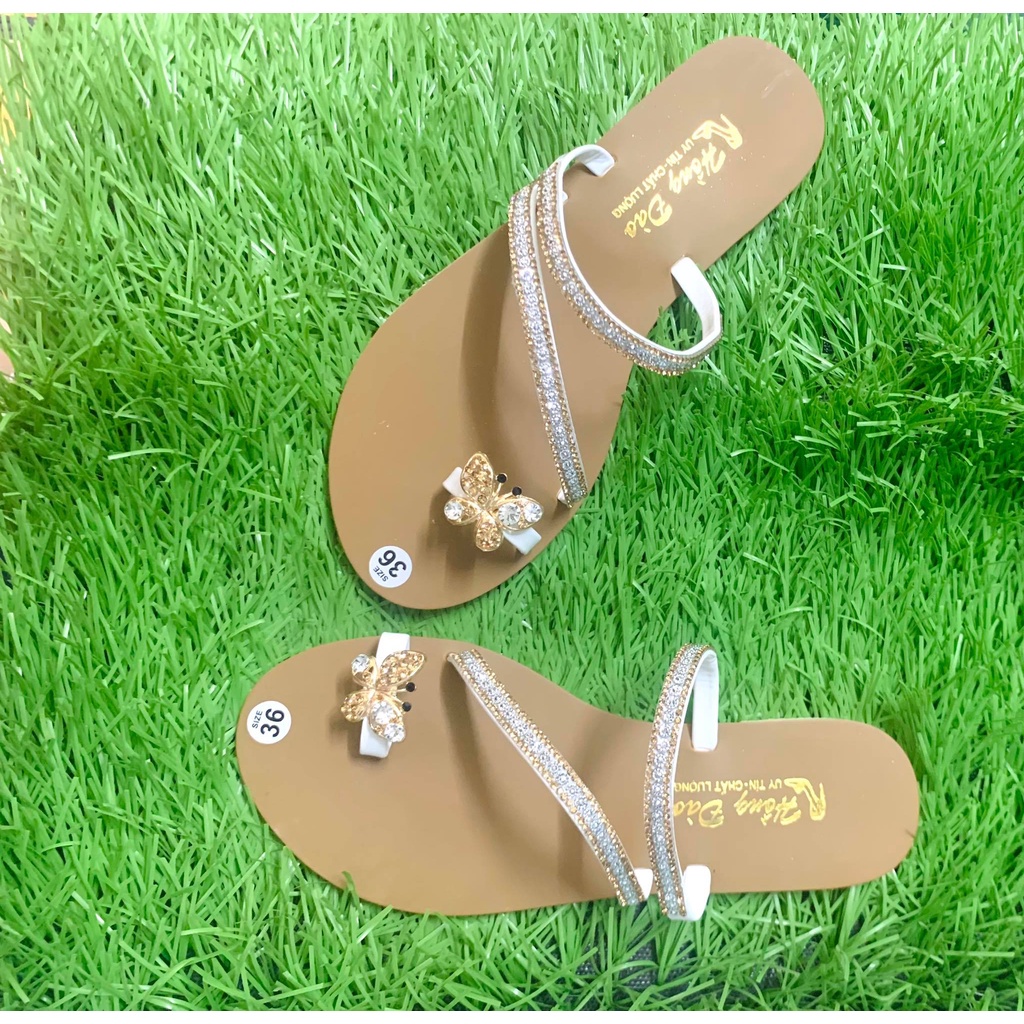 Dép lê lép nữ đế bằng đính đá quai chéo kẹp ngón hình bướm rẻ đẹp thời trang