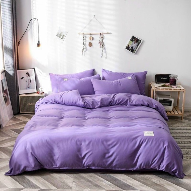 Bộ chăn ga gối cotton tici nhập khẩu 4 món màu tím - vịt béo bedding