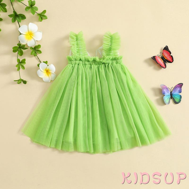 Đầm Công Chúa Không Tay Vải Tuyn Màu Xanh Lá Đính Bướm Dành Cho Bé Gái 1 Tuổi