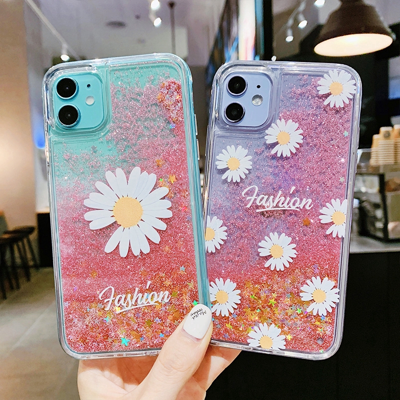 Ốp điện thoại TPU kim tuyến nước in hình hoa cúc cho IPhone 6 6S 7 8 Plus XS Max XR 11 Pro Max SE2020